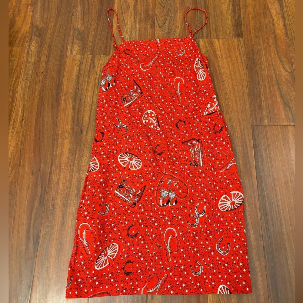 Monteau LA Red Country Cowgirl Cowboy Theme sleeveless mini dress